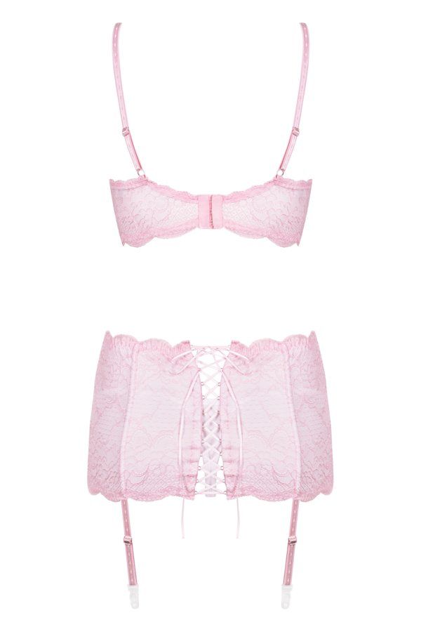Are you a big fan of sexy lace and subtle colours? Do you fe... Obsessive - Girlly 3-pcs Set - Pink - S/M photo-8