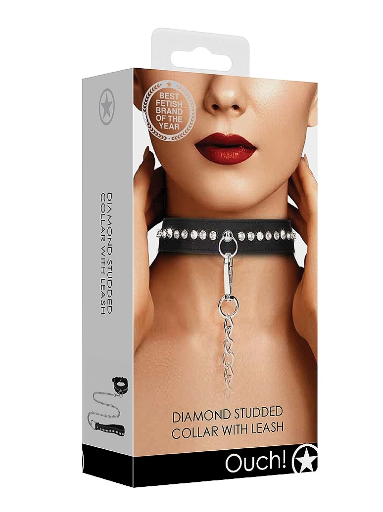 Get ready to please or receive in the intense Diamond BDSM l... Ouch - Diamond Studded Collar w Leash photo-7
