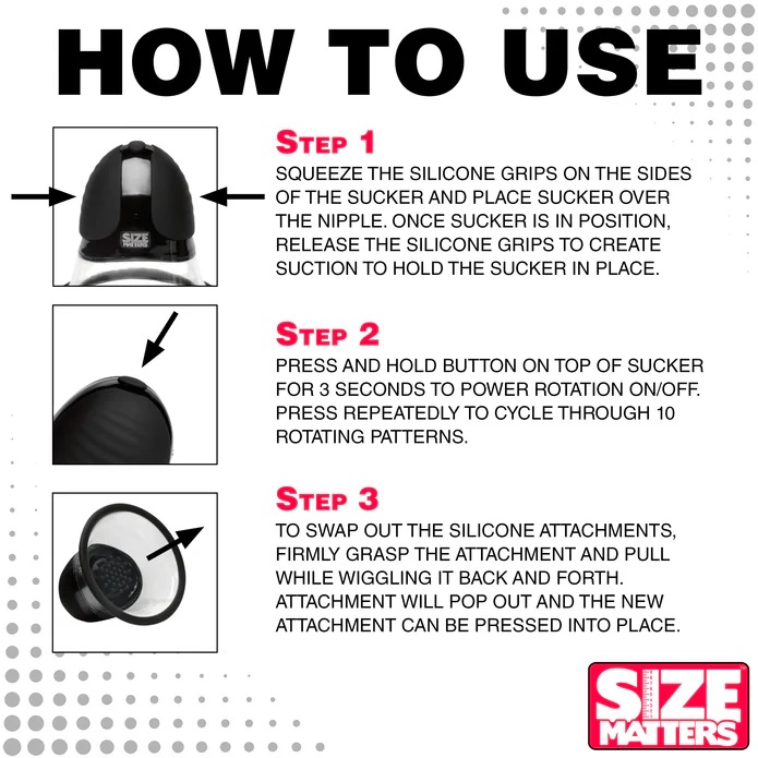 For those who want to expand the potential for arousal from ... Size Matters - 10X Rotating Nipple Suckers - Black photo-7