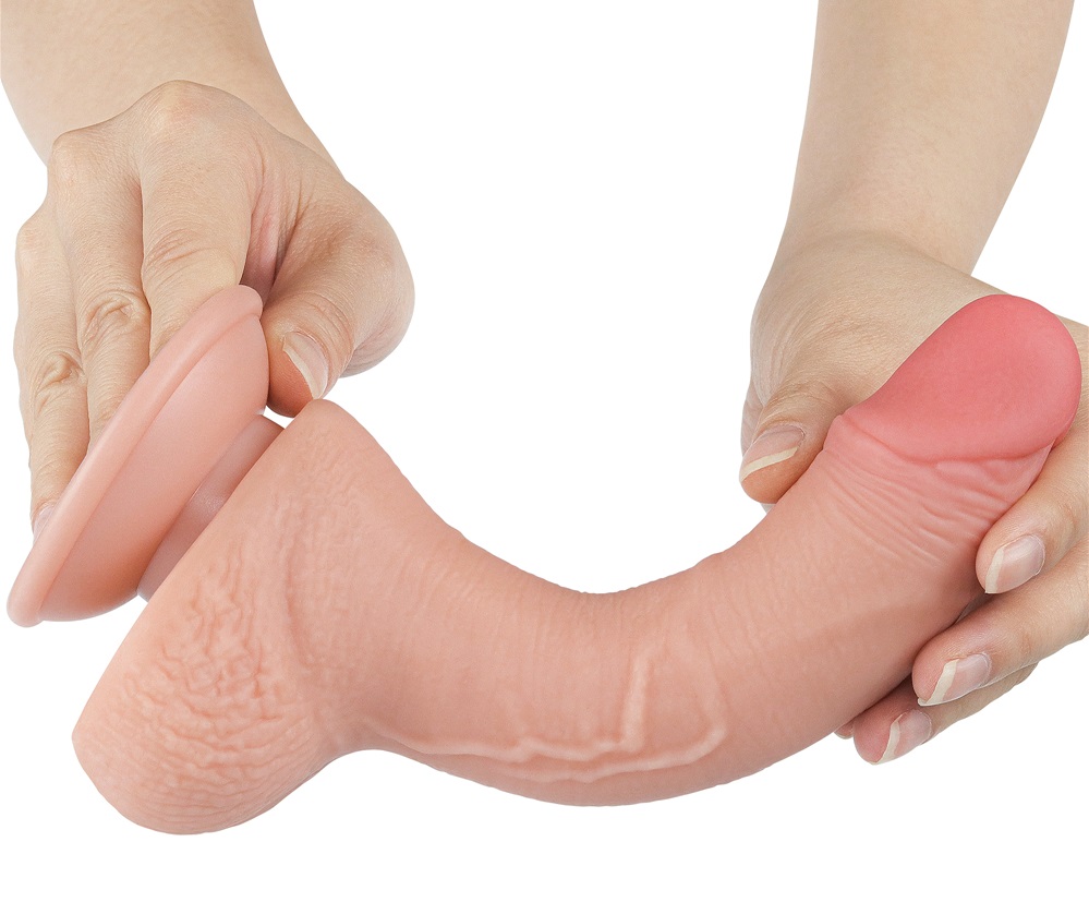 Made of realistic dual-layer sliding-skin material for Iifel... Lovetoy - 7.5" Curved Sliding Skin Dildo - Flesh photo-4