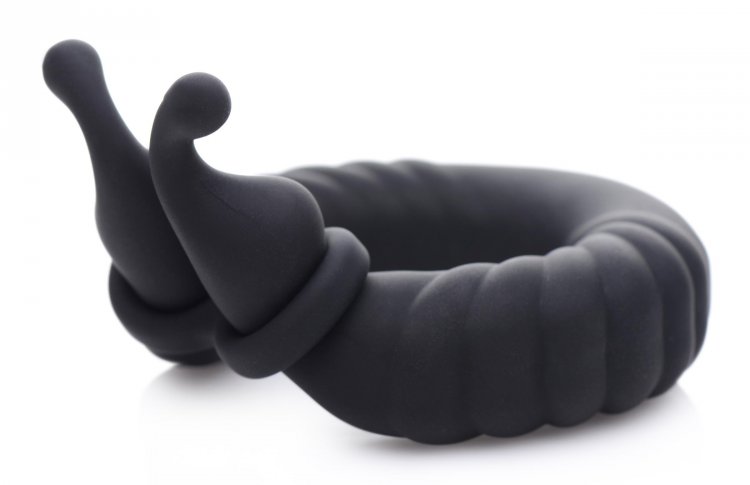 This ribby cock and ball ring is built for versatile vibes! ... Trinity Vibes - 10X Cobra Dual Cock Ring - Black photo-2