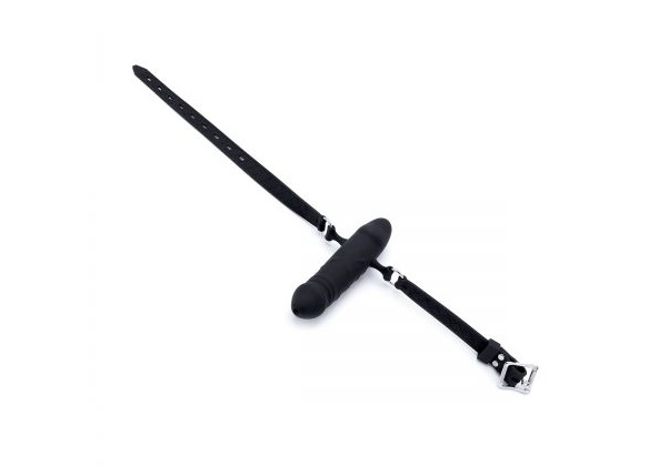 This Silicone Double Penis Mouth Gag offers a unique twist c... Kiotos - Double Penis Mouth Gag - Black photo-5