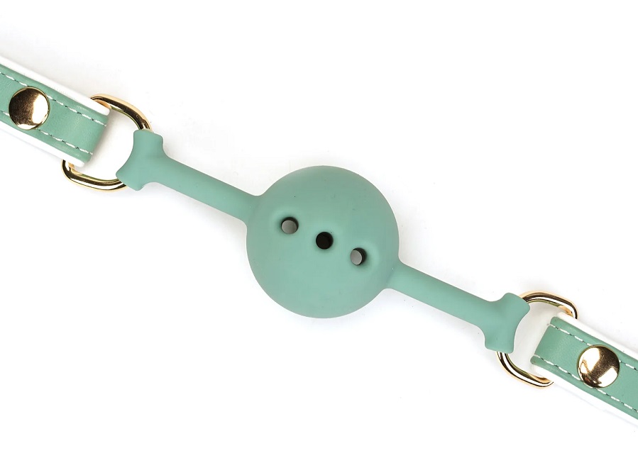 A delicate collection designed with a bright snow-white base... Liebe Seele - Fairy Goat Leather Ball Gag - Green photo-2
