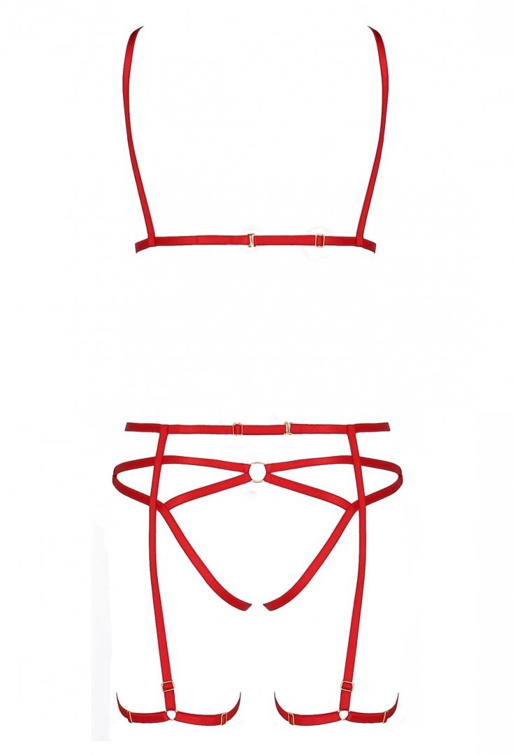 A fanciful set consisting of straps. Prudish? That is correc... Passion - Magali Set w Open Bra - Red - L/XL photo-7