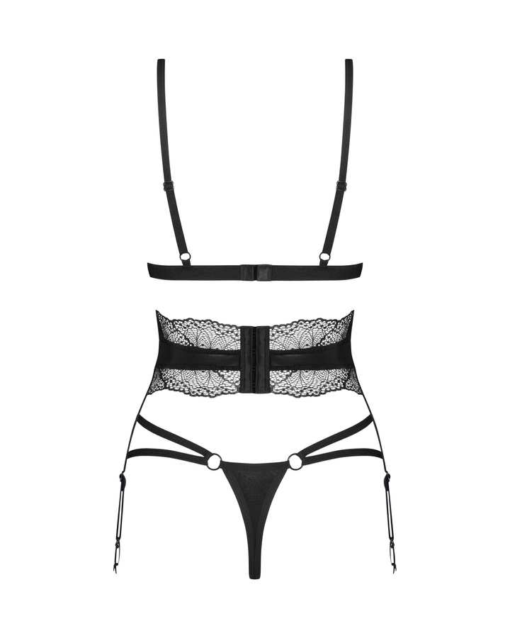 Savour the Lobellis trio: bra, garter belt, and thong. Each ... Obsessive - Lobellis 3 pcs Set - Black - XL/2XL photo-6