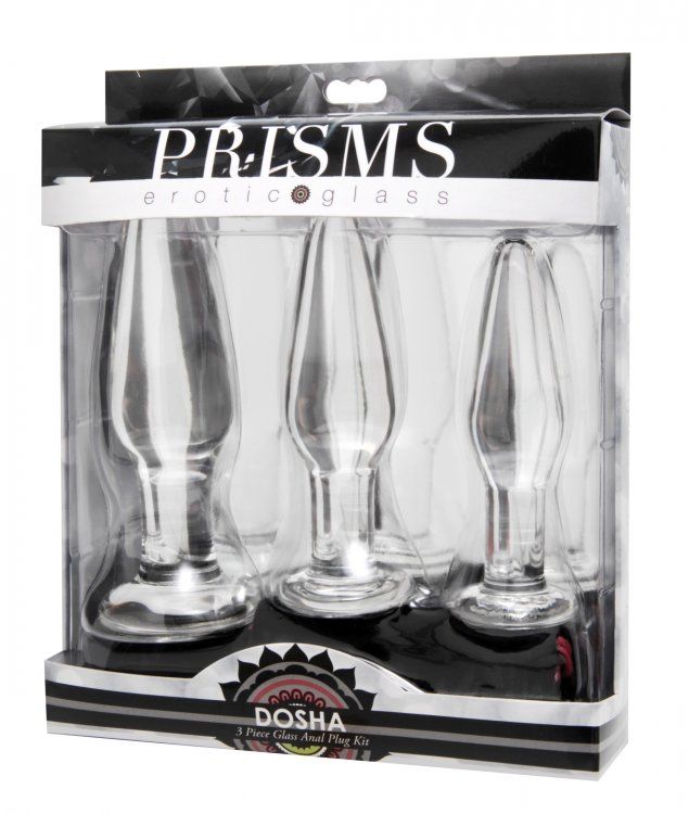 This slick, temperature sensitive set lets you work your way... Prisms Erotic Glass - Dosha 3pc Anal Plug Kit - Clear photo-4