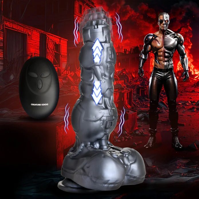 Enter a realm of futuristic pleasure with the Fantasy Dildo,... Creature Cocks - Cyborg Thrusting Vibro Dildo - Silver photo-4
