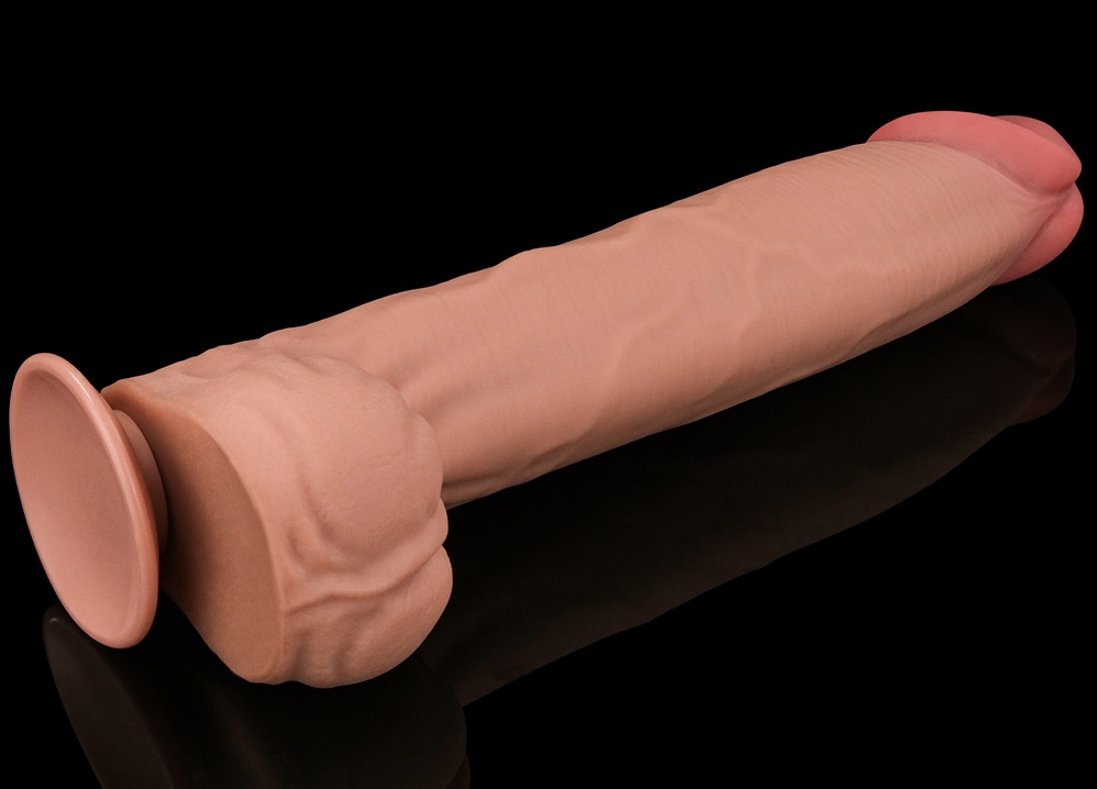 Made of realistic dual-layer sliding-skin material for Iifel... Lovetoy - 14" Sliding Skin Dildo - Flesh photo-10