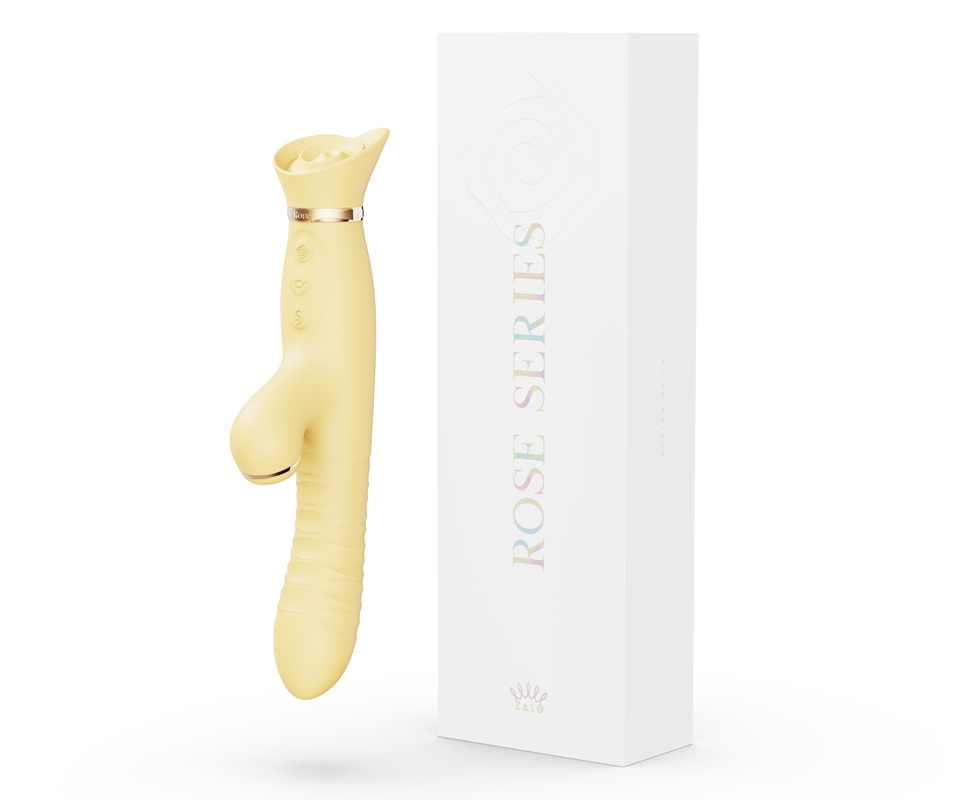 Enjoy dual stimulation with powerful suction that surrounds ... Zalo - Rose Thruster Rabbit Vibrator - Lemon Yellow photo-14