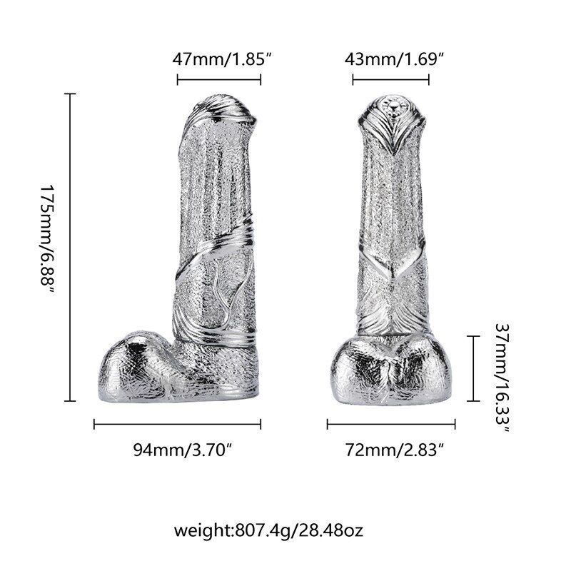 Large and beautiful G-spot metal strapon dildo with balls MT - Metal G-Spot Dildo - Silver photo-9