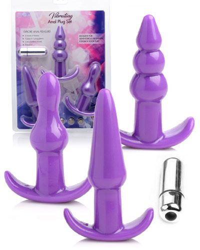 Trinity Vibes - Vibrating Anal Plug 4 pc Set - Purple photo