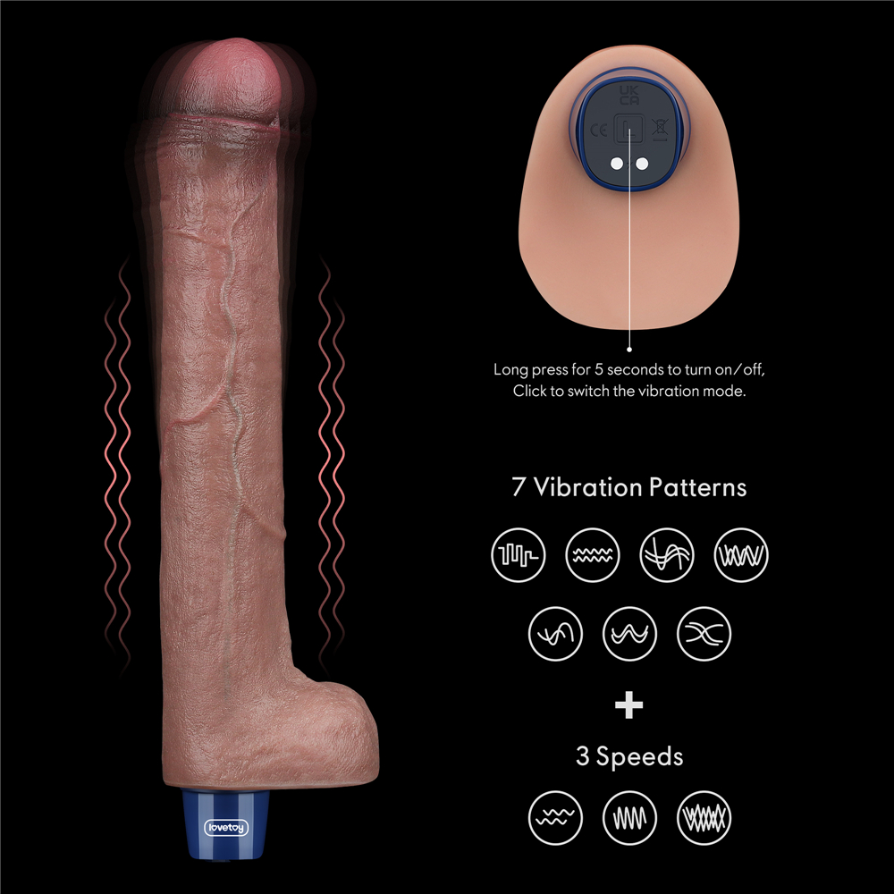 Boasting a lifelike realistic design, Lovetoy Real softer pl... Lovetoy - 10.5" Real Softee Vibro Dildo - Brown photo-3