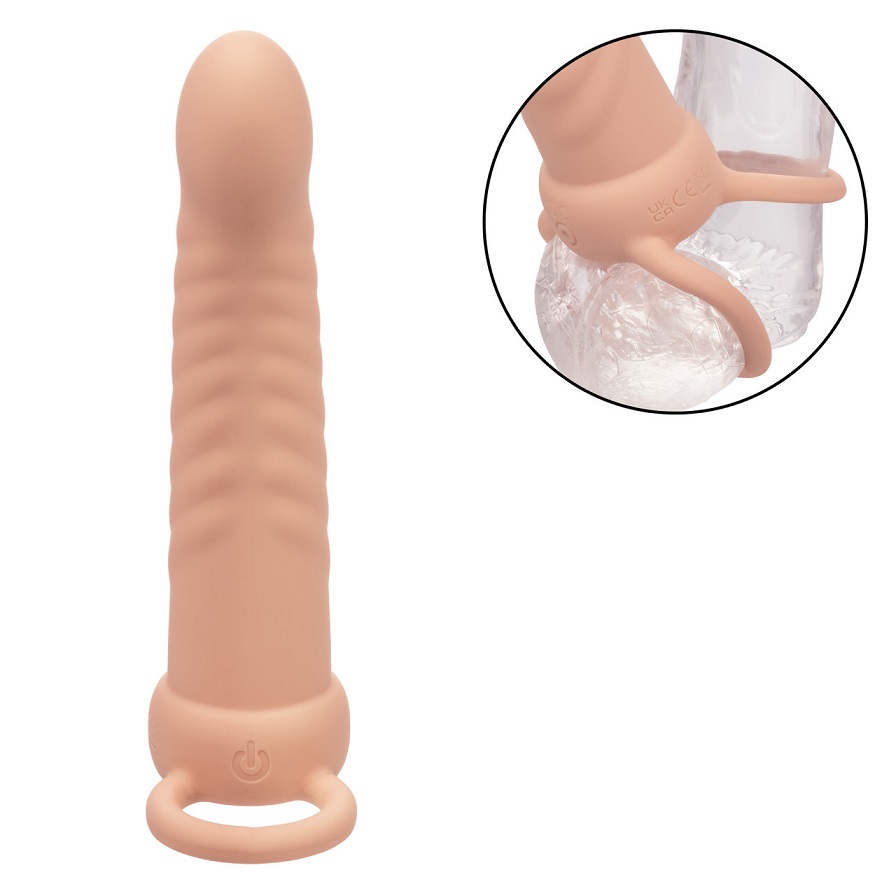 Introducing the Performance Maxx Rechargeable Ribbed Dual Pe... CEN - Maxx Ribbed Vibro Dual Penetrator - Flesh photo-3