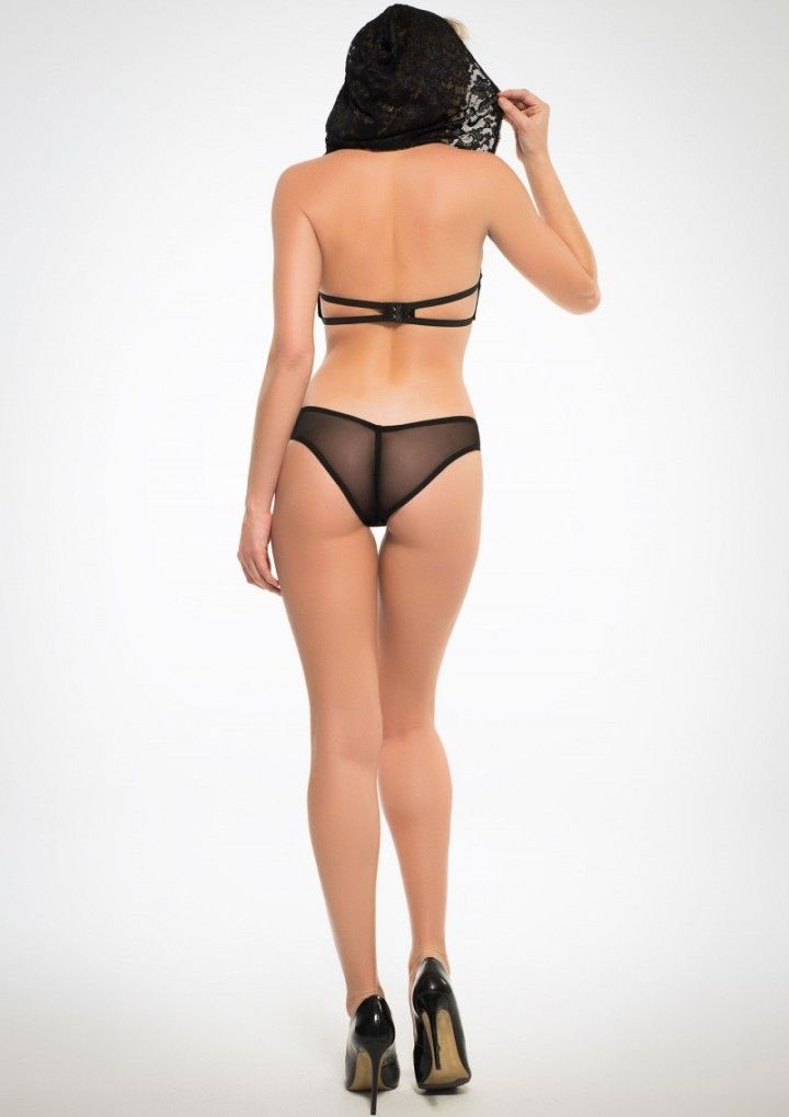 Chloe flirty & coy hooded lace bra and panty set, perfect fo... Allure - Hooded Lace Bra & Panty - Black - S photo-2