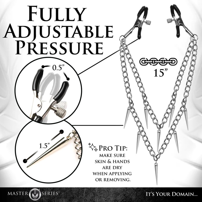 Pleasure, pain and aesthetic appeal all in one: these nipple... Master Series - Daggers Chain Nipple Clamps photo-5