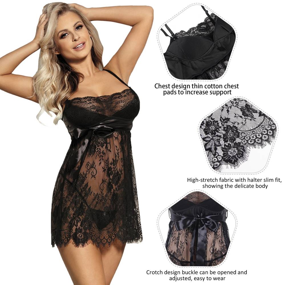 Sexy Eyelash Lace Chest Pad Sleepwear with Thong
Material&n... Ohyeah - Lace Chest Pad Babydoll - Black - XL photo-4