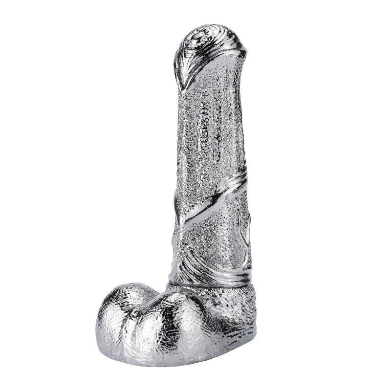 Large and beautiful G-spot metal strapon dildo with balls MT - Metal G-Spot Dildo - Silver photo-4
