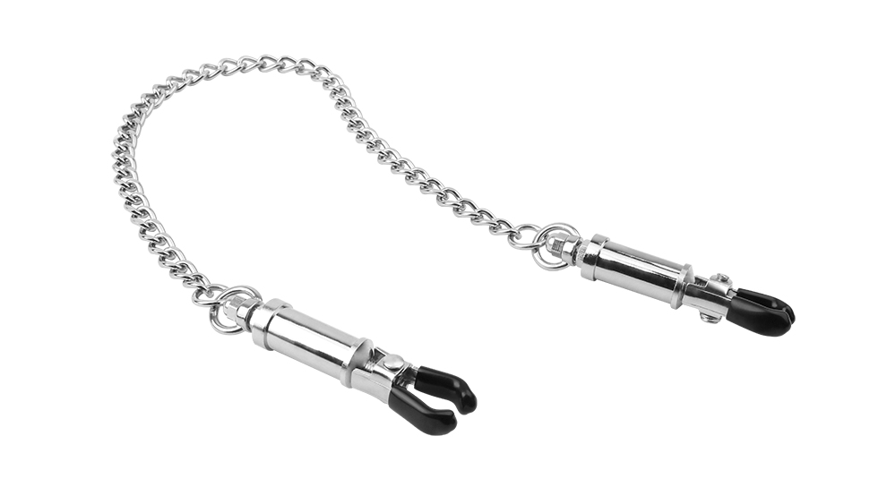Adjustable Tension Controls, For Sensory Nipple Pinching Pla... Chisa - Pinch Nipple Clamps w Chain - Silver photo-2