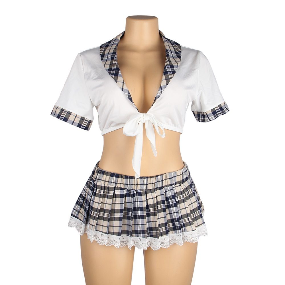 Cosplay suit student uniform with crop top and plaid skirt
... Ohyeah - Student Pleated Skirt Costume - White - M photo-3