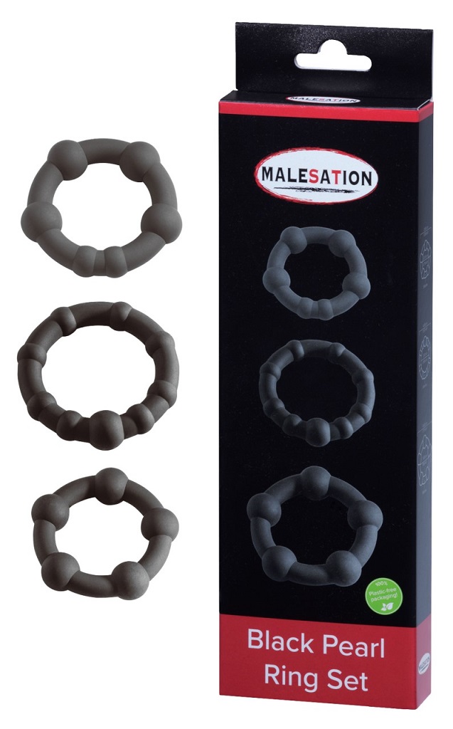 Penis ring set designed to help you achieve a longer-lasting... Malesation - Pearl Ring Set - Black photo-2