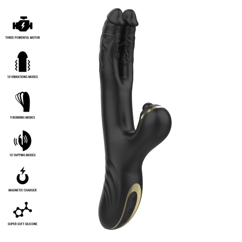 The TWO DRAGONS vibrator from IBIZA is a dual stimulation de... Ibiza - Two Dragons Tapping Vibrator - Black photo-4