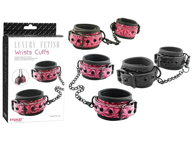 Luxurious designer PU on one side, soft fabric covered spong... Erokay - Pyramid Hand Cuffs - Black photo-3