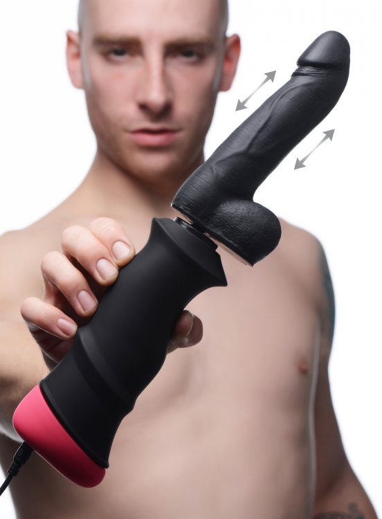 Experience ultra-powerful pounding action with this hand-hel... LoveBotz - Mega-Pounder Hand-Held Thrusting Dildo - Black photo-2
