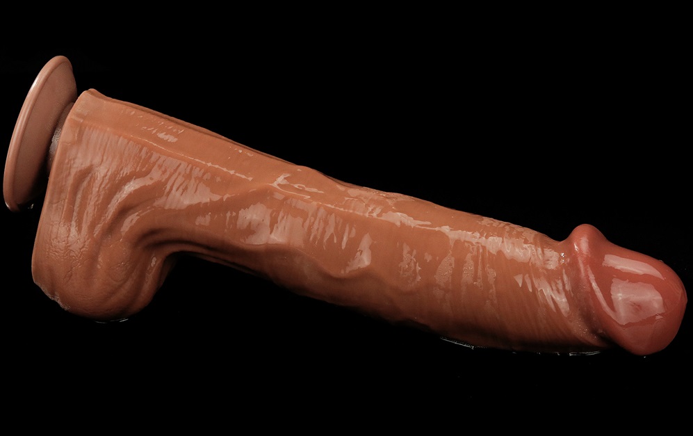 Made of realistic dual-layer sliding-skin material for Iifel... Lovetoy - 14" Sliding Skin Dildo - Brown photo-7