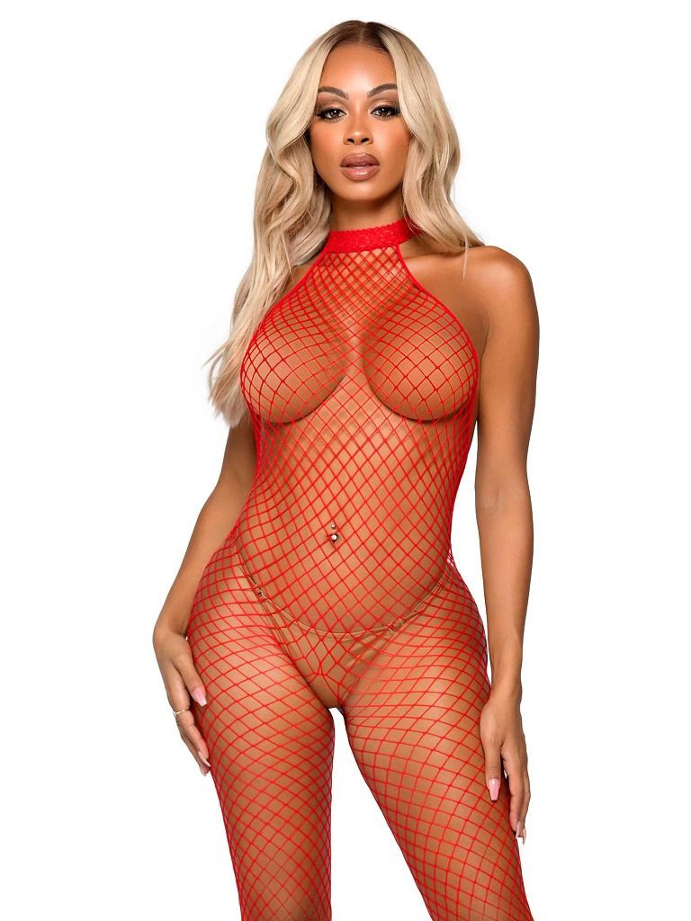 This daring fishnet bodystocking was designed with seduction... Leg Avenue - What U Want Bodystocking - Red photo-3