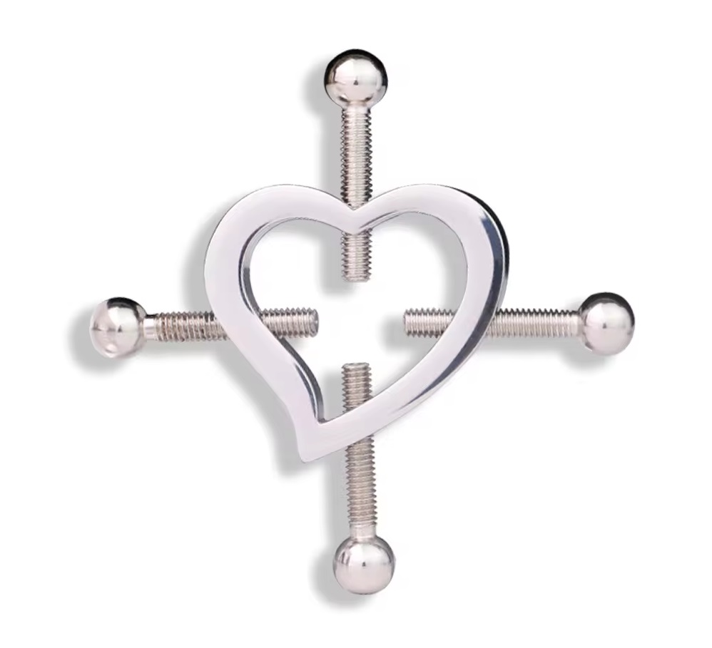 Material: 304 Stainless steel + Leather belt
Inner diam... FAAK - Heart Nipple Clamps w Harness photo-2