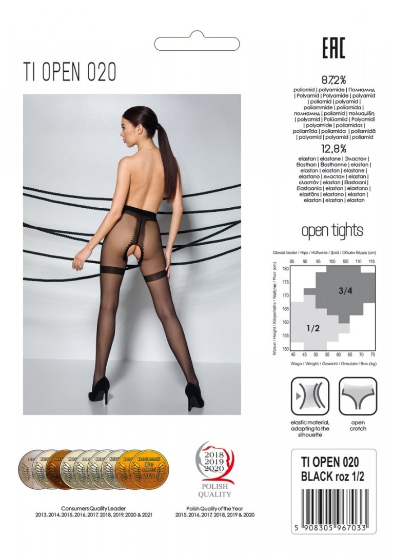Elegant tights with a cut between the thighs and an interest... Passion - Tiopen 020 Pantyhose - Black - 3/4 photo-6