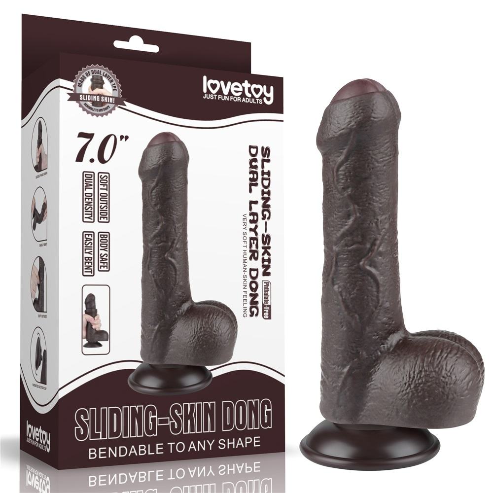 Made of realistic dual-layer sliding-skin material for Iifel... Lovetoy - 7" Sliding Skin Dildo - Brown photo-13