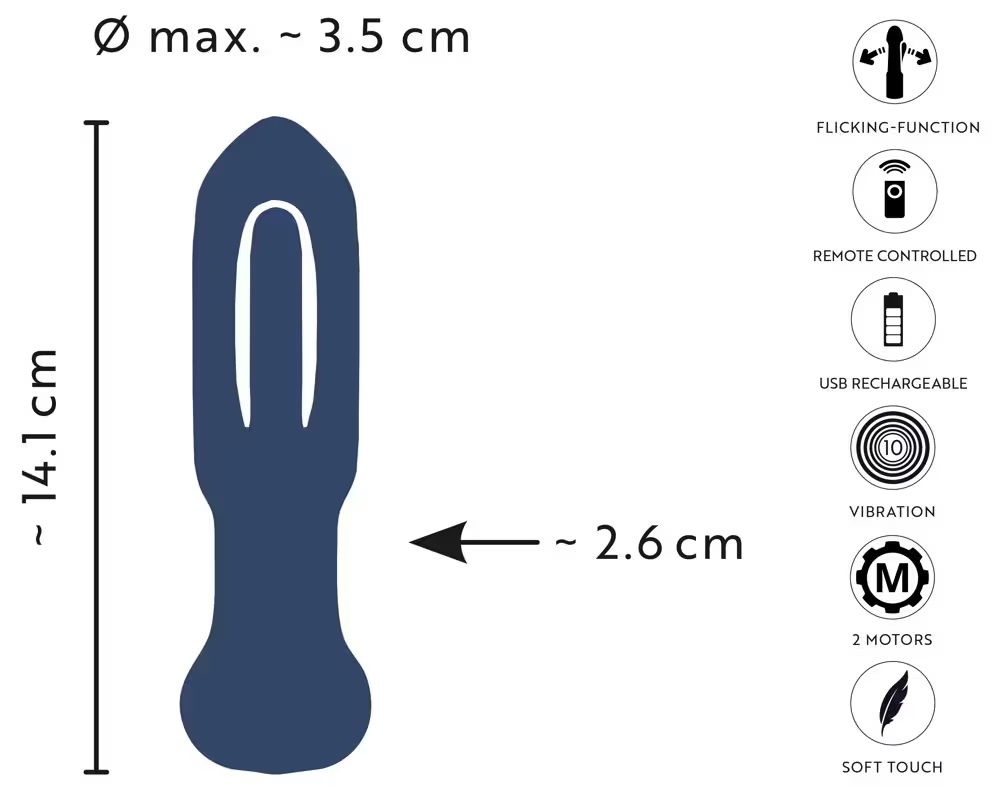 With an innovative flicking tongue function!
The cone-shaped... ANOS - Flicking Vibro Butt Plug - Blue photo-11