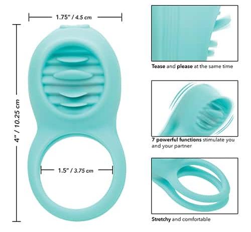 Stretchy and comfortable vibrating couples enhancer with dua... CEN - French Kiss Enhancer - Blue photo-3