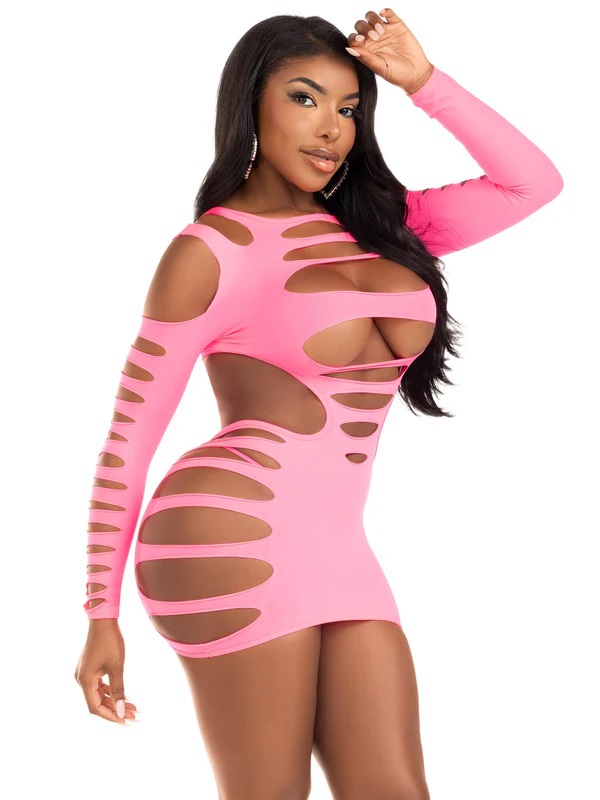 Turn heads and set pulses racing in this ultra sexy cut-out ... Leg Avenue - Hits Different Shredded Dress - Pink photo-3