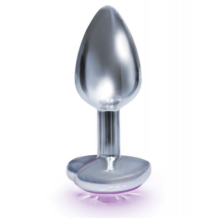 Sleek chrome metallic body and Glitzy heart shaped bejeweled... Icon Brands - Silver Starter Heart Plug - Purple photo-2