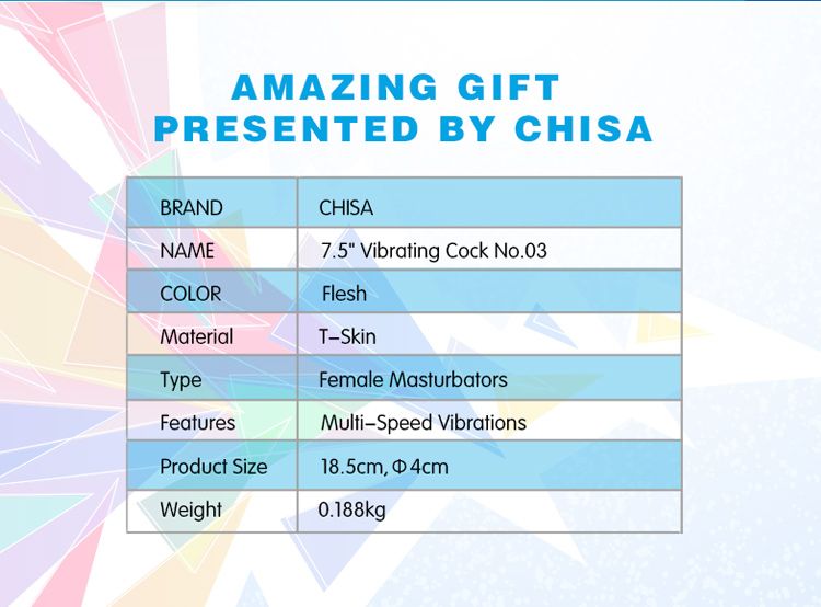 Material:T-Skin
Product Size:18.5cm,Φ4cm
Product Weight:0.18... Chisa - 7.5″ Vibrating Cock No.03 TPE photo-10