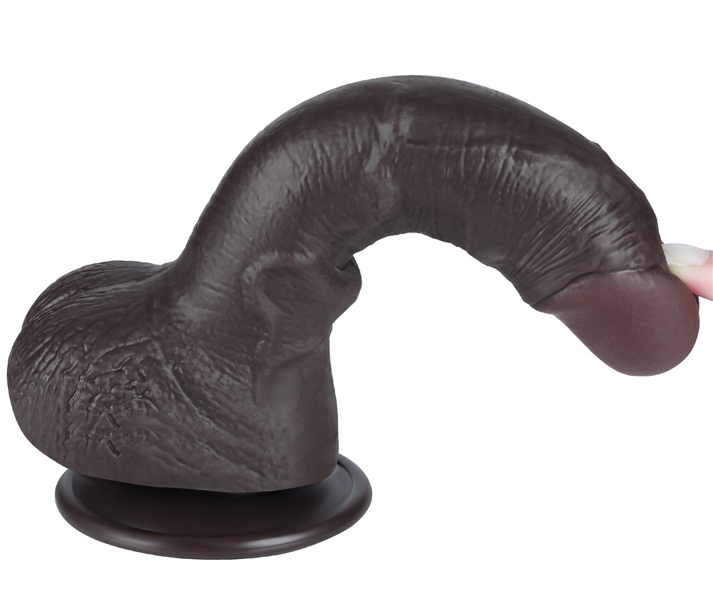 Made of realistic dual-layer sliding-skin material for Iifel... Lovetoy - 7.5" Curved Sliding Skin Dildo - Brown photo-6