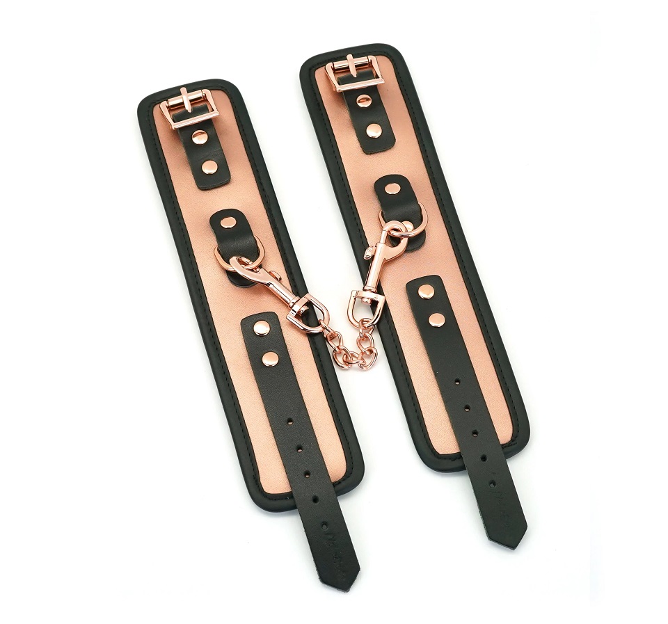 Luxurious Rose Gold Leather Restraints With Sturdy Black Cow... Liebe Seele - Rose Gold Hand Cuffs photo-3