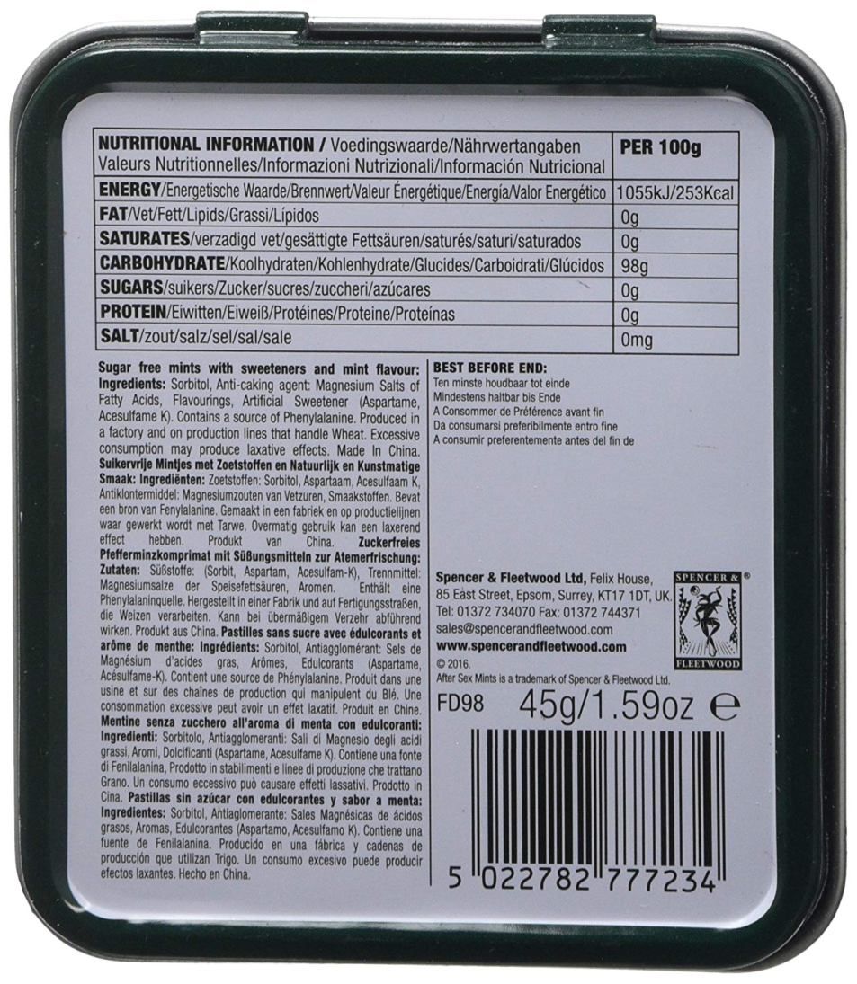 Sugar Free willie shaped peppermints in a 45g embossed tin.
... Spencer & Fleetwood - After Sex Mints photo-3