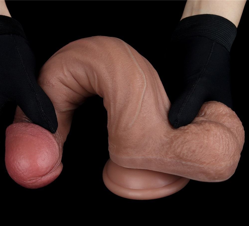 Experience unparalleled pleasure with our Dual-Layered Silic... Lovetoy - 9'' Dual Layered Natural Dildo - Brown photo-7