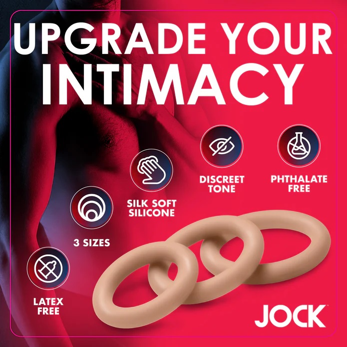 Last longer and stay harder with this silicone cock ring set... Jock - Cock Ring Set - Medium photo-2