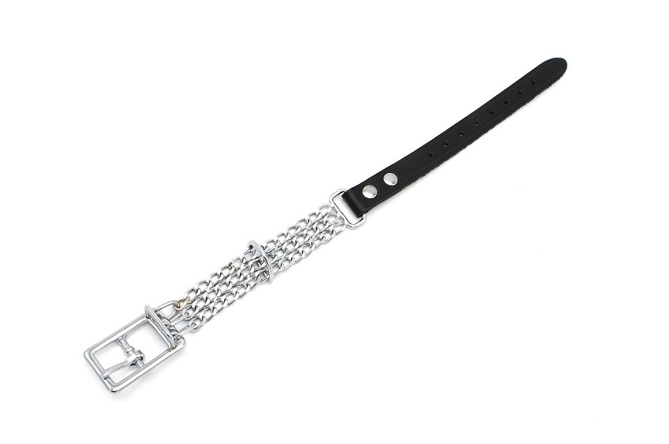 Sexy chain collar with 3 rows of stainless steel chains fini... Kiotos - Chain Collar w Band photo-3