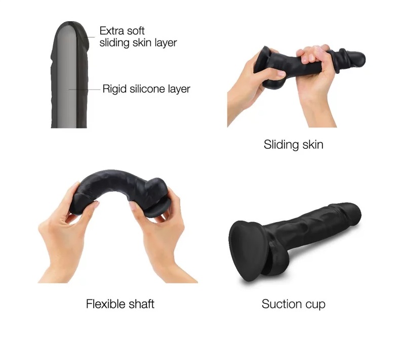The only dual density silicone Sliding skin realistic dildo ... Strap-On-Me - Sliding Skin Dildo S - Black photo-7