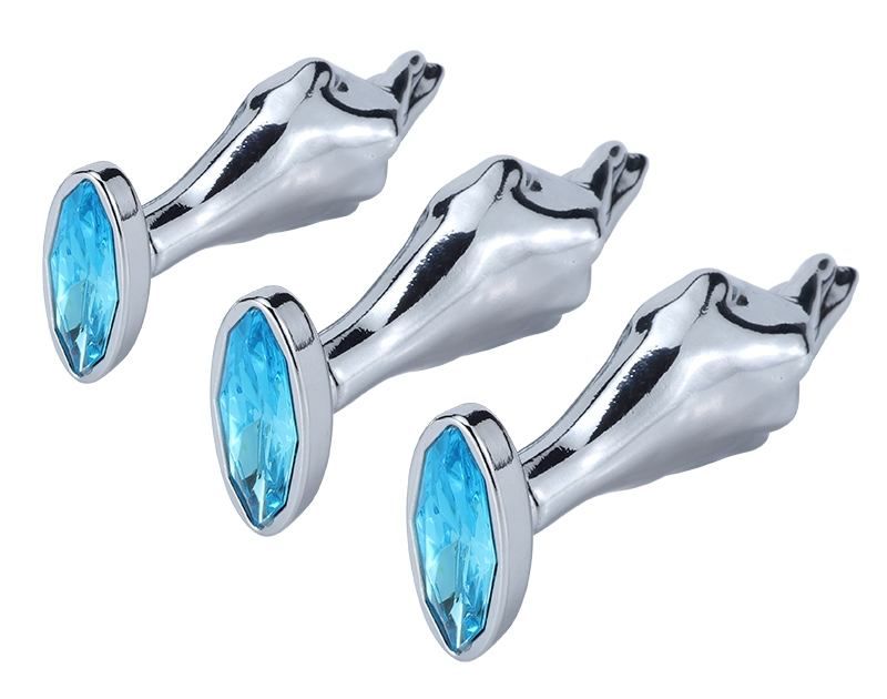 Silver palm anal plug with diamond oval bottom finished MT - Gem Anal Hand Plug M-size - Blue photo-8