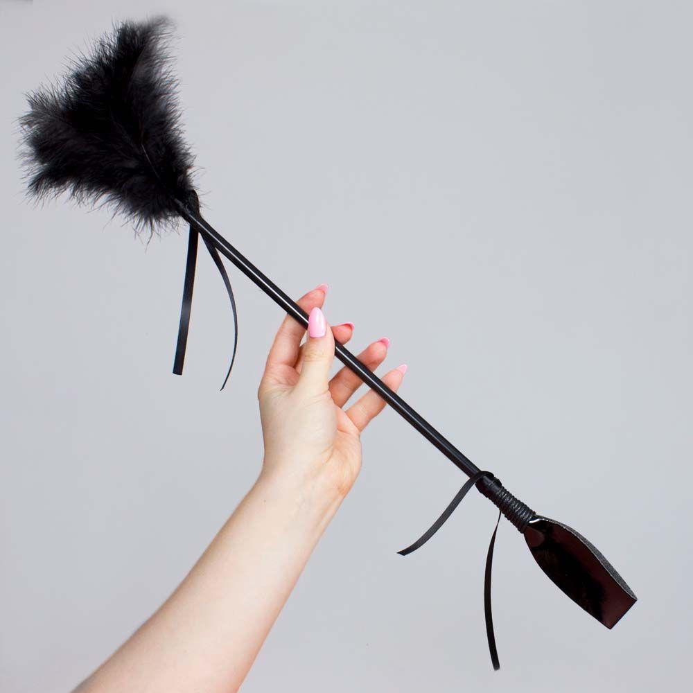 It is the right time to try this new pleasure toy with ridin... Secret Play - Feather Tickler & Riding Crop - Black photo-2