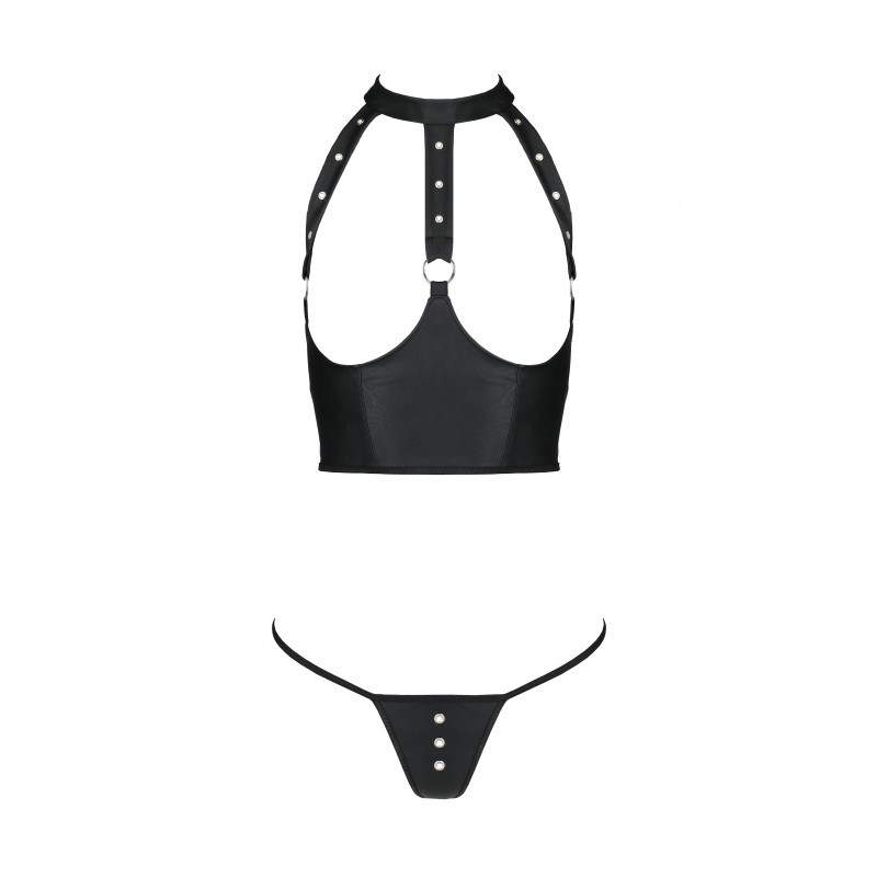 A set with an unusual cut. Bold, open cups of the "open... Passion - Genevia Set w Open Bra - Black - L/XL photo-3