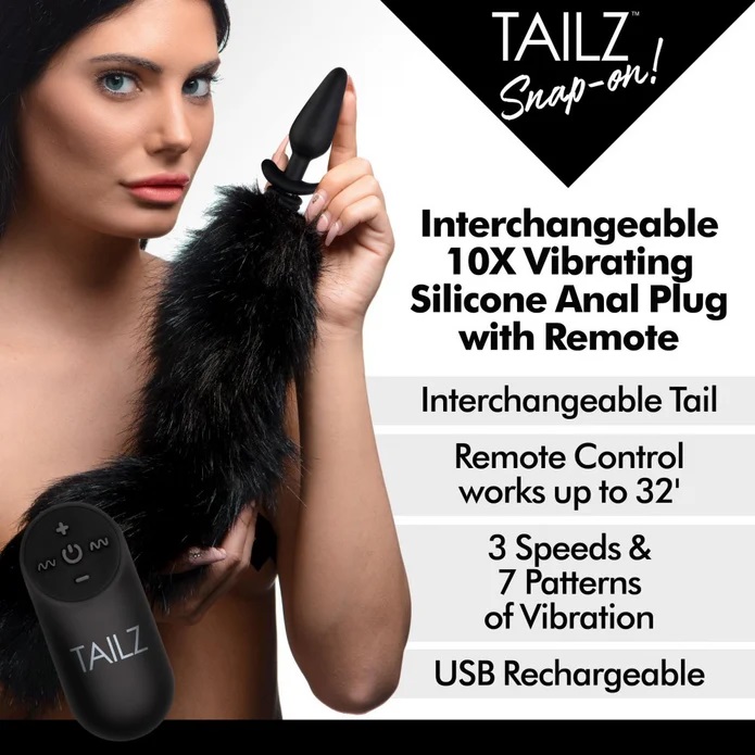 Add vibration to your tail! These interchangeable plugs are ... Tailz - Snap-On Vibro Anal Plug XL - Black photo-5