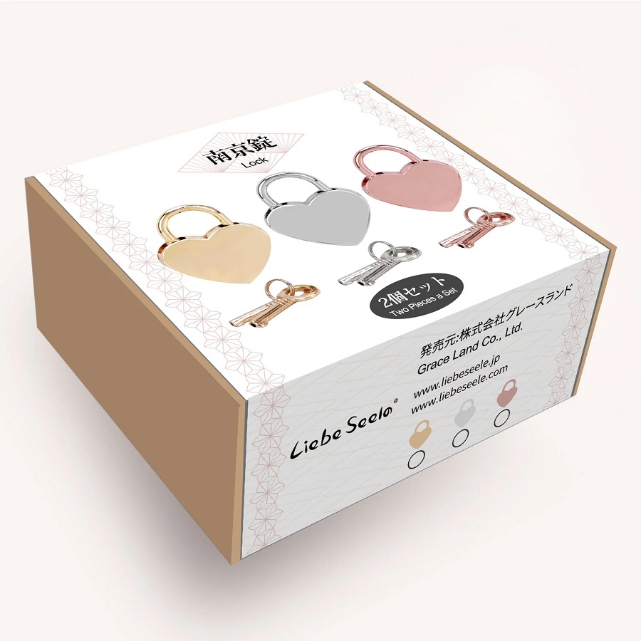 Beautiful and functional souvenir for SM games, tool, gems, ... Liebe Seele - Heart Padlock 2pcs Set - Gold photo-3