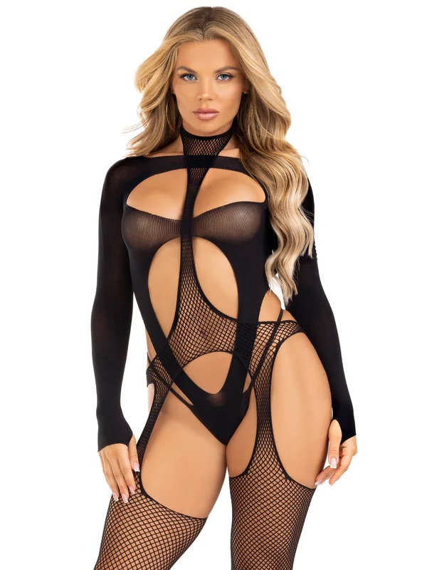 Turn heads and set the festival (or bedroom) ablaze ... Leg Avenue - Cheat Code Bodystocking Set - Black photo-6